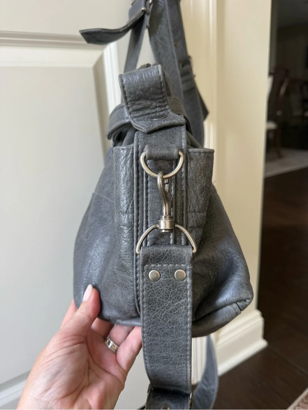 NOT RATIONAL Hansel premium distressed leather diaper bag in charcoal gray